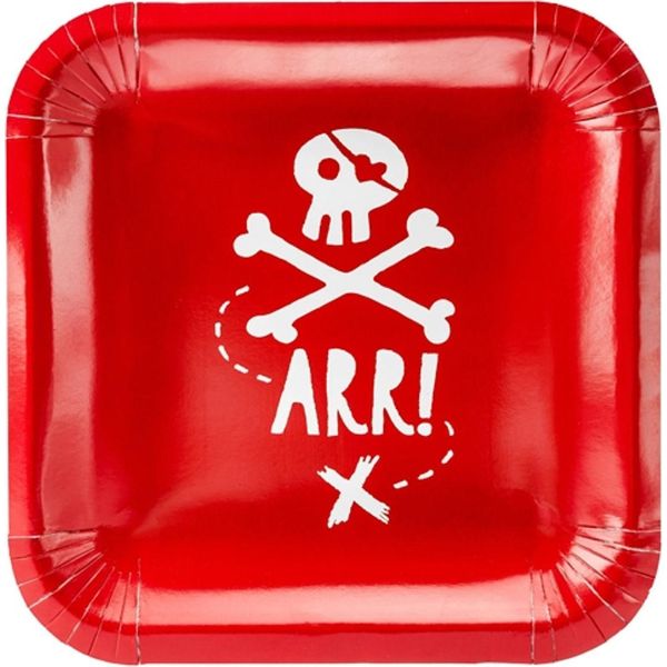 Piatto Di Carta Pirata 6 Pezzi Rosso-Bianco 20 Cm - Misura Unica-image