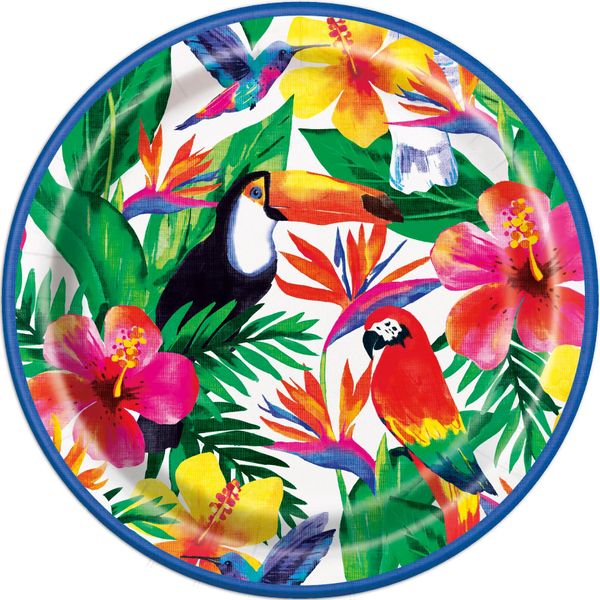 Piatto Di Carta Tropicale Decorazione Da Tavola 8 Pezzi Colorati 23Cm - Taglia Unica-image