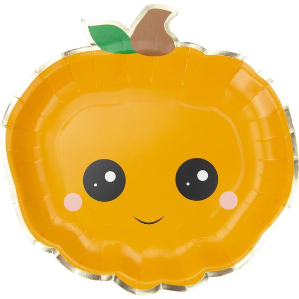Piatto Zucca Decorazione Festa Halloween 8 Pezzi Arancio-Nero 23 Cm - Taglia Unica-image