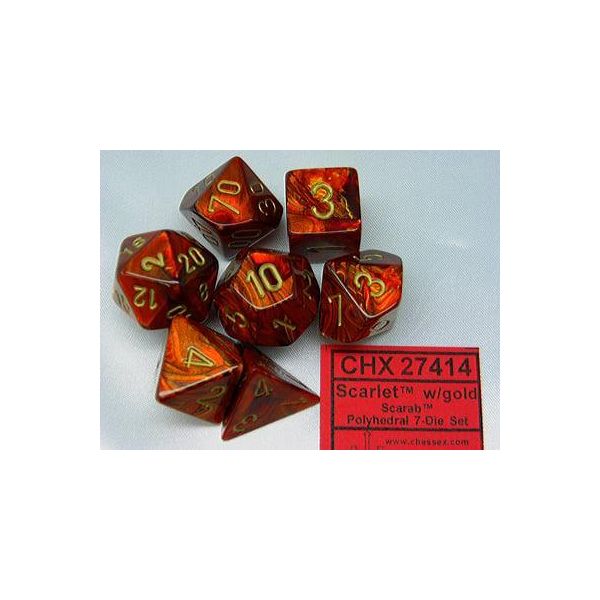 Set Di 7 Cubi Chessex Poly: Scarabeo Scarlatto / Oro-image