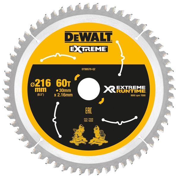 Dewalt DT99570-QZ - Lame Per Seghe Circolari Stazionarie Xr Extreme Runtime, 216 X 30 Mm 60D 7º-image