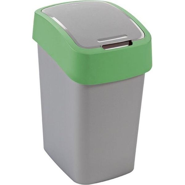 Cestino Curver Flip Bin, 9 Litri, Grigio Argento/Verde, Per Rifiuti-image