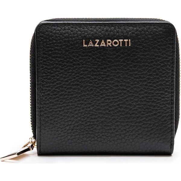 Lazarotti Pelle Portafoglio Bologna Leather Zip Wallet With 6 Card Slots Black Nero-image