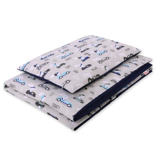 Set Di Biancheria Da Letto Per Bambini In Cotone 2 Pezzi 135X100 Cm - Coniglietti In Auto, Grigio-image