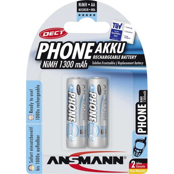 Ansmann 5030802 1X2 Batteria Ricaricabile Ansmann Maxe Nimh Mignon Aa 1300 Mah Telefono Dect-image
