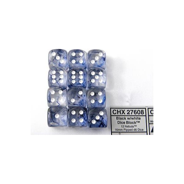 Chessex - Nebula - 12X D6 16Mm - Nero/Bianco-image