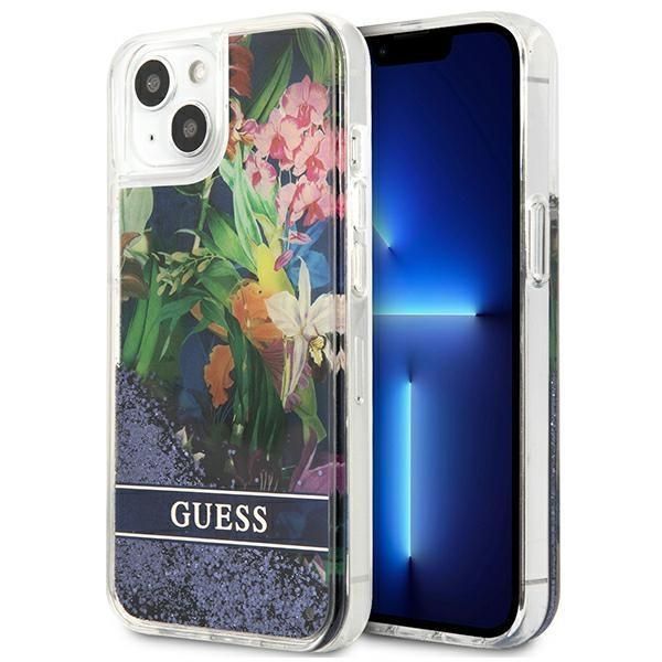 Guess Guhcp13Slflsb Custodia Rigida Per Iphone 13 Mini 5,4Niebieski/Blu Fiore Liquido Glitterato-image