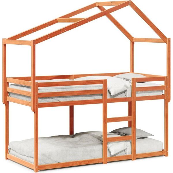 Vidaxl Letto A Castello Con Tetto Marrone Cera 75X190 Cm In Legno Di Pino Massiccio-image