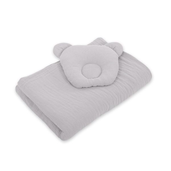 Trapunta Imbottita E Cuscino Sagomato Teddy Bear Mousseline - Set Di 2 Parti. - Grigio-image