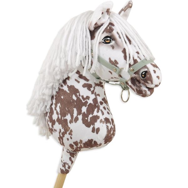 Cavallo Su Bastone Super Hobby Horse Premium - Cavallo Leopardo Marrone Con Criniera Bianca A3 - 5902366024247-image