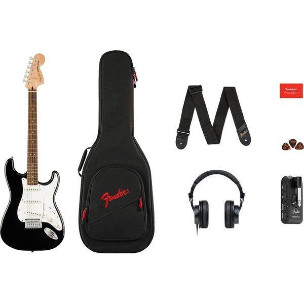 Fender Squier Affinity Series Stratocaster Mustang Micro Pack Nero Elektrická Kytara-image