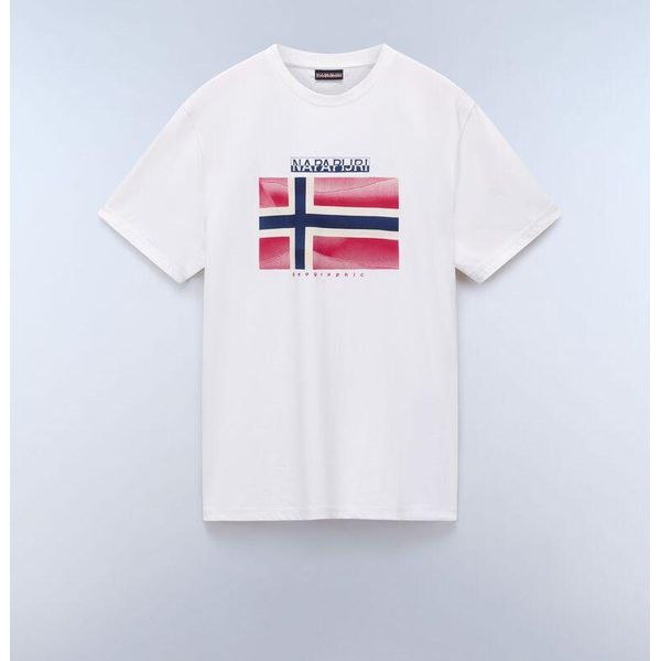 Napapijri T-Shirt Uomo Stampa Bianca Manica Corta Scollo Rotondo : Taglia - M Taglia: M-image