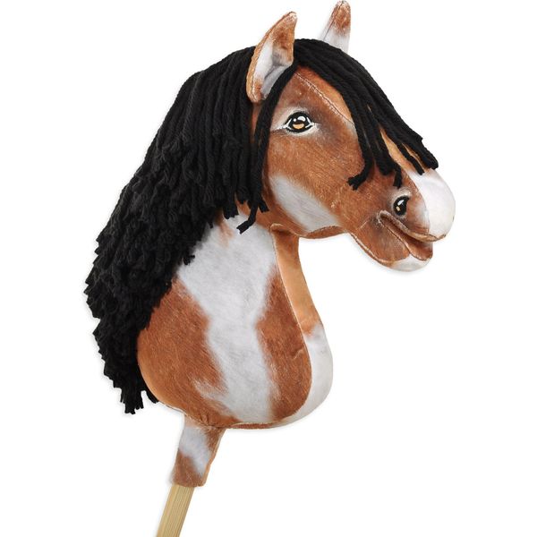 Cavallo Su Hobbyhorse Super Hobby Horse Premium - Cavallo Tobiano Marrone Con Criniera Nera A3 - 5902366024087-image