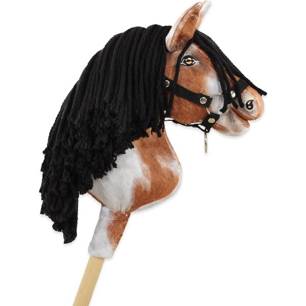 Cavallo Su Hobbyhorse Super Hobby Horse Premium - Cavallo Tobiano Marrone Con Criniera Neraa4 - 5902366024049-image