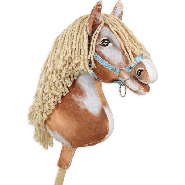 Cavallo Su Hobbyhorse Super Hobby Horse Premium - Cavallo Tobiano Marrone Con Criniera Beige A3 - 5902366024070-image
