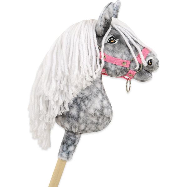 Cavallo Su Bastone Super Hobby Horse Premium - Grigio Mela Con Criniera Bianca A4 - 5902366024131-image