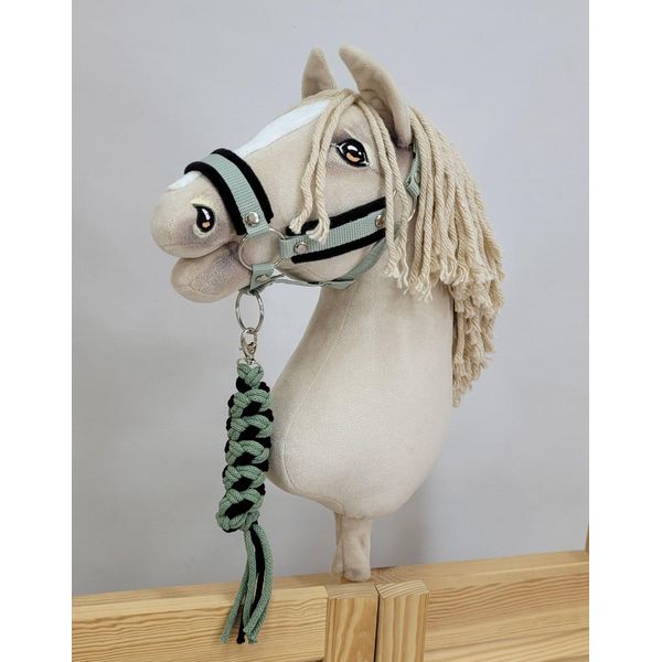 Set Per Cavallo Da Tiro: Cavezza A3 Con Pelliccia Nera + Cordino Per Cavezza - Nero-Salvia - 5902366024582-image