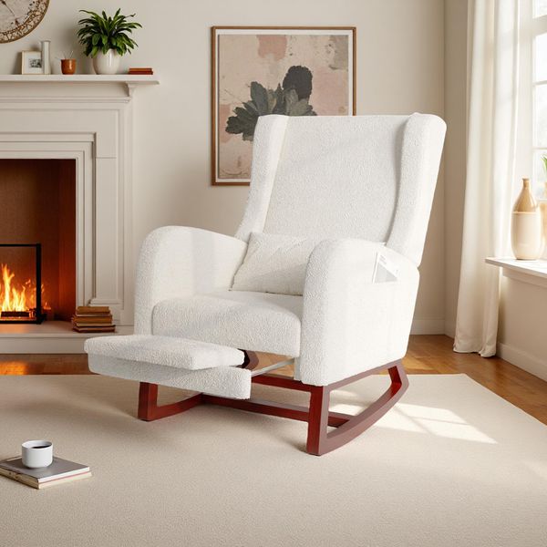 Sedia A Dondolo Fortuna Lai In Tessuto Di Lino, Tradizionalmente Elegante, Sedia A Dondolo, Sedia Da Soggiorno, Beige-image