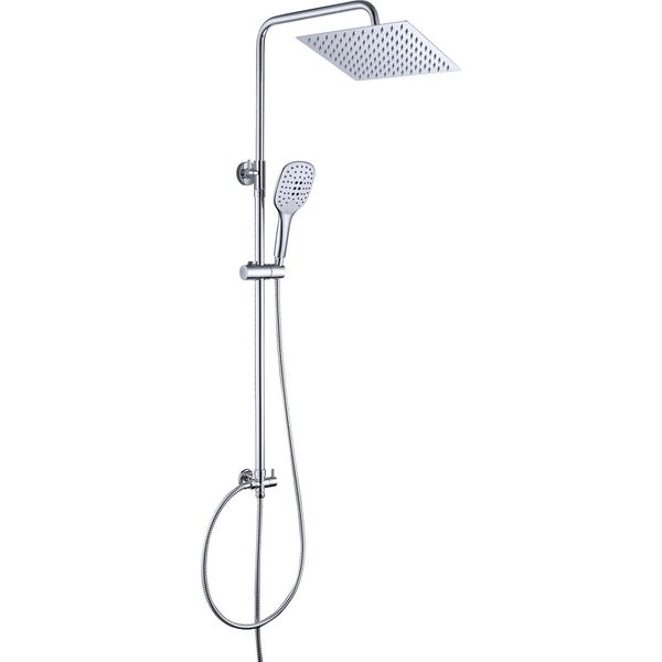 Joho Colonna Doccia Senza Miscelatore In Acciaio Inox 304, Cromo Set Doccia A Pioggia Con Soffione E Doccetta A Mano (25×25Cm Quadrato)-image