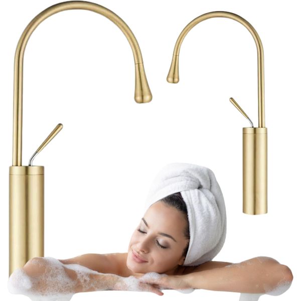Silla | Miscelatore Per Lavabo - Oro Lucido - Miscelatore Per Lavello - Altezza 45 Cm - Ottone - Miscelatore Monocomando-image