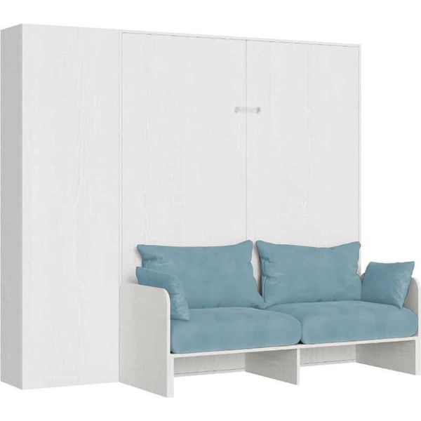 Itamoby - Letto Matrimoniale A Scomparsa 160 Kentaro Con Divano E Colonna Bianco Frassino, Azzurro-image