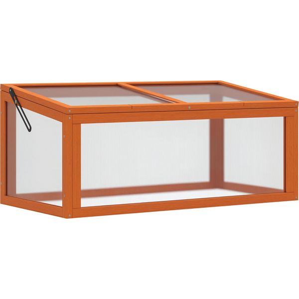 Outsunny Serra In Legno E Policarbonato 90 X 46 X 40 Cm Serra Con Coperchio Cassaforte Resistente Alle Intemperie Per Orto E Piante Arancione-image