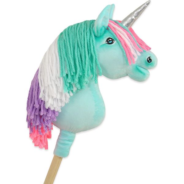 Cavallo Unicorno Su Bastone, Piccolo, Color Menta, Con Criniera Colorata E Corno Argentato-image