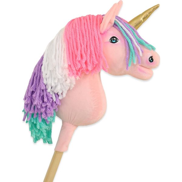 Cavallo Hobby Unicorno Su Bastone, Piccolo Rosa Con Criniera Colorata E Corno Dorato-image