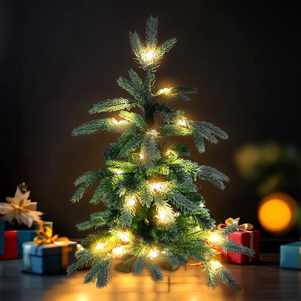 Albero Di Natale Artificiale Con Neve Bianco Caldo Illuminato 8 Funzioni - 60 Cm - Albero Di Natale Artificiale-image