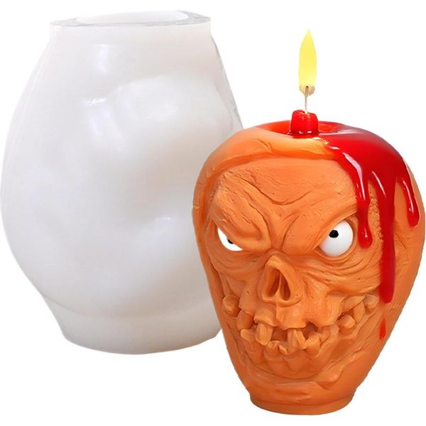 Stampo Per Candele Di Halloween, Halloween, Teschio Spettrale, Resina Da Colata, Stampo In Silicone Per Candele Per Aromaterapia, Cera, Gesso, Decorazione In Polimero, A11_F-image