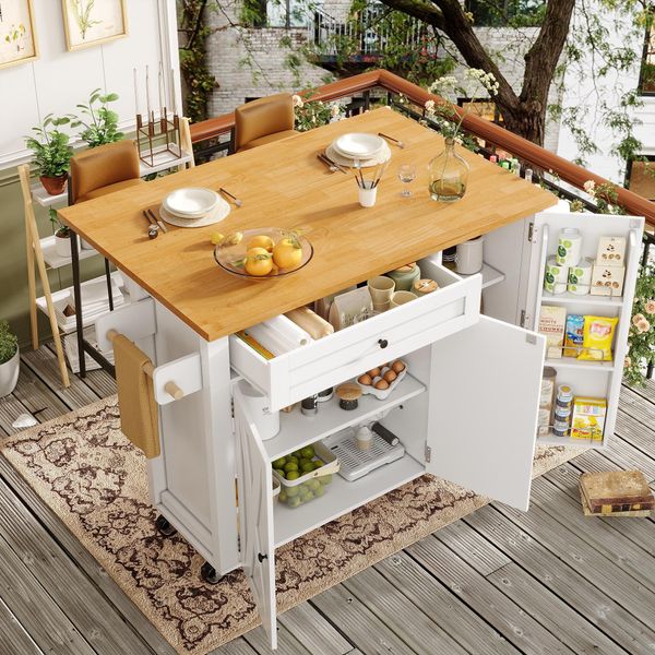 Carrello Da Portata Allungabile Flieks, Mobile Buffet Ad Isola Con Cassetto, Portasciugamani E Portaspezie, 99X40-70X90 Cm, Bianco-image