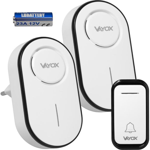 Vayox Campanello Senza Fili VA0406 Campanello Senza Fili 110-240V / Pulsante A Batteria 23A12V Bianco-image