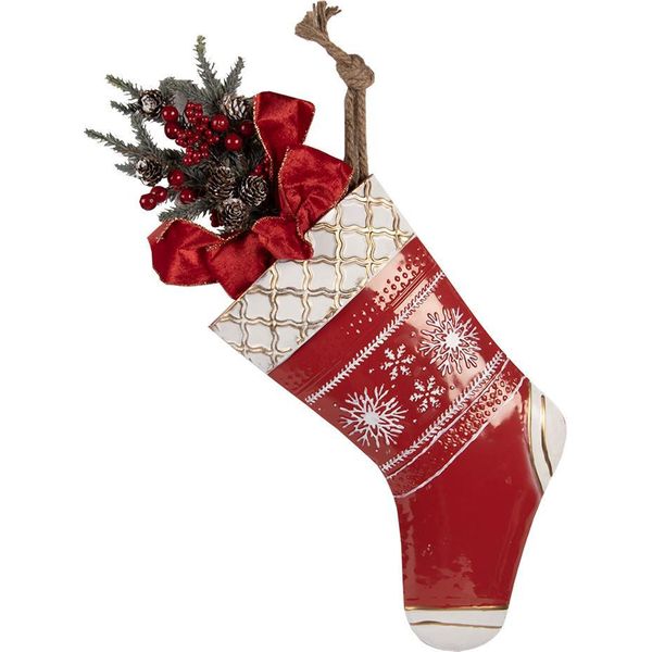 Targhetta Natalizia Clayre & Eef Calza Di Natale 25X6X66 Cm Metallo Rosso-image