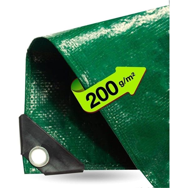 Telone Impermeabile 3X4M - Telone In Tessuto 200 G/M² - Telone Per Legno Con Occhielli Con Rinforzo Angolare Supplementare-image
