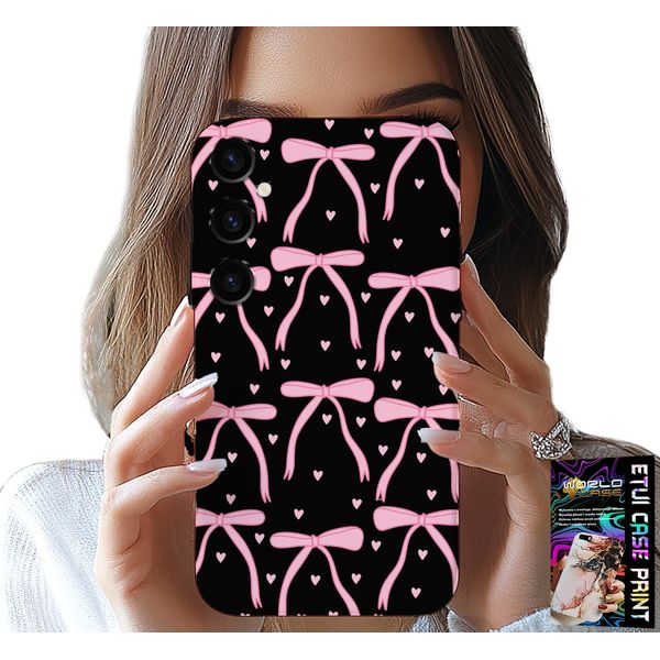 Custodia Per Samsung Galaxy S24 Plus - Nastro Nero E Rosa Con Fiocchi-image