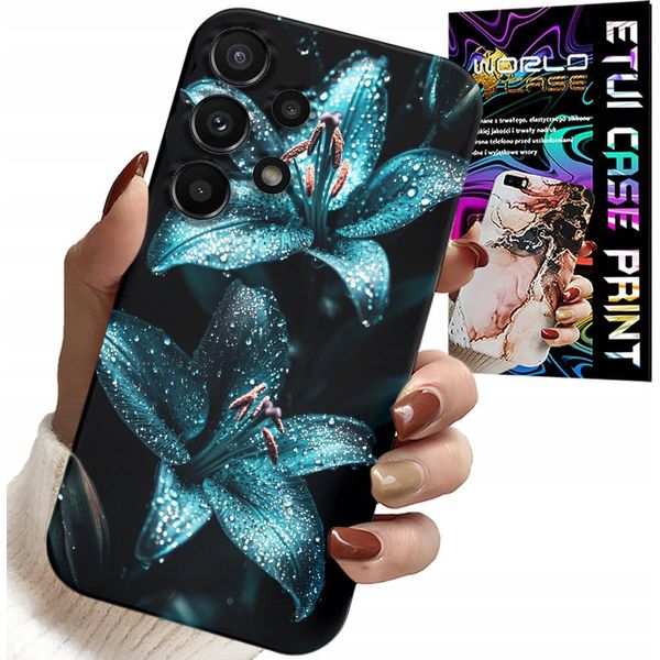 Custodia Per Samsung Galaxy A13 4G - Turchese Gigli Fiori Caso + Vetro-image