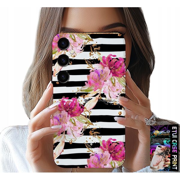 Custodia Per Samsung Galaxy S25 - Motivo Floreale A Strisce Bianche E Nere-image