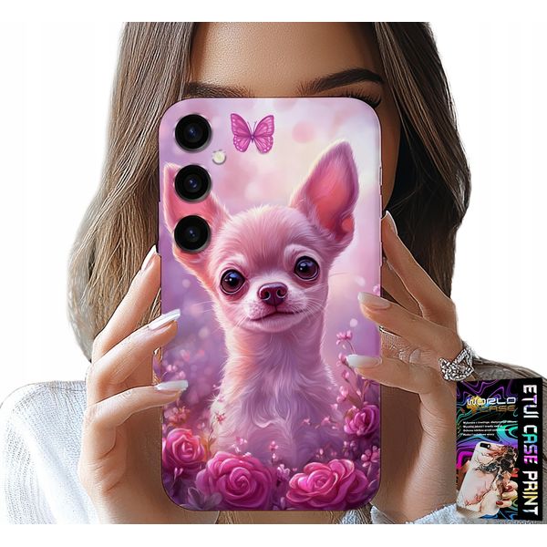 Custodia Per Samsung Galaxy S24 Fe - Simpatico Chihuahua Su Sfondo Rosa Con Fiori-image