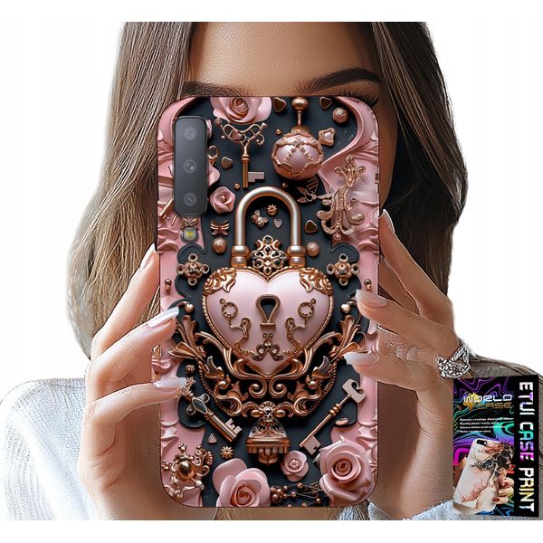 Custodia Per Samsung A7 2018 - Design Femminile E Alla Moda, Lucchetto Cuore Rosa-image