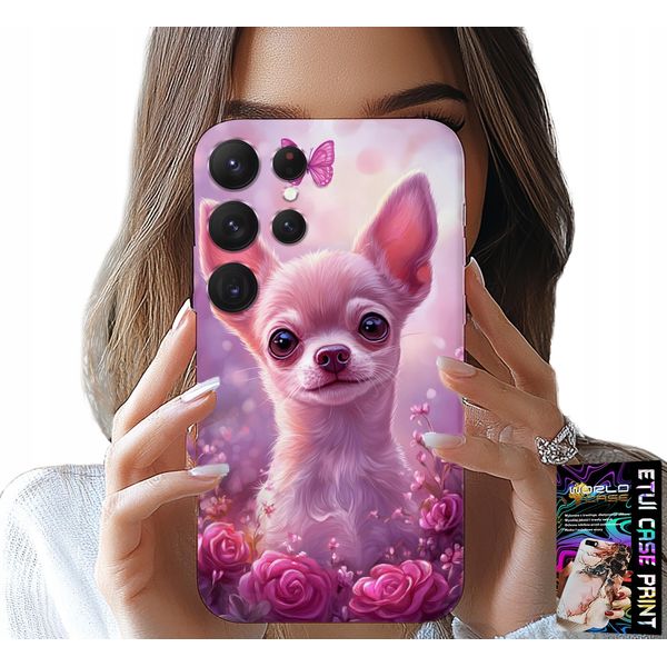 Etui Per Samsung Galaxy S22 Ultra - Dolce Chihuahua Su Sfondo Di Fiori Rosa-image