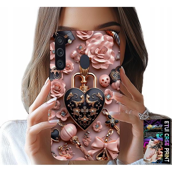Custodia Per Samsung Galaxy A21 - Design Femminile Custodia A Cuore Con Lucchetto + Vetro-image