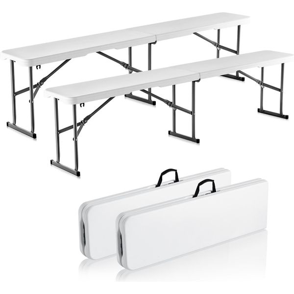 Vevor Panca Pieghevole In Plastica, Panca Pieghevole Portatile Da 1,83 M, Panca Da Esterno In Hdpe Impermeabile E Liscia, Seduta Da Pranzo Per Picnic In Campeggio Con Maniglia Per Il Trasporto, Per Attività Di Intrattenimento Come Il Calcio In Giardino, Bianco-image