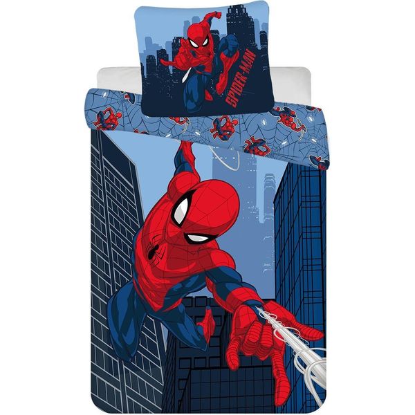 Biancheria Da Letto Per Bambini Spider-Man, Ragno, Blu, Piumone 160 X 200 Cm + Cuscino 70 X 80 Cm, 100% Cotone-image