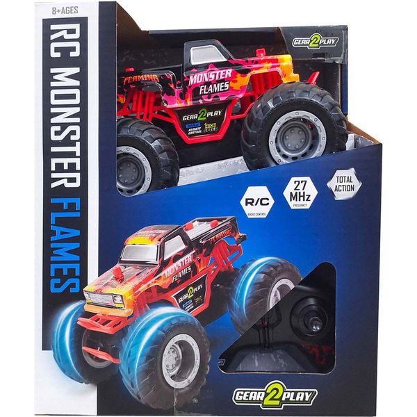 Auto Telecomandata Rc Monster Truck Big Wheels - Monster Flames - Rosso-image