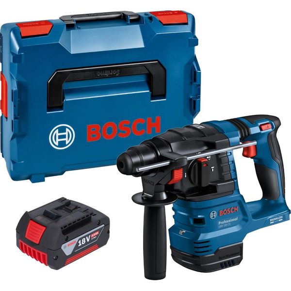 Bosch Gbh 18V-22 Professional Martello Perforatore A Batteria 18 V 1,9 J Sds Plus Brushless + 1X Batteria 4,0 Ah + L-Boxx - Senza Caricabatteria-image