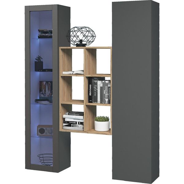 Dmora Credenza Rimella 30X40X180H Cm Nero Antracite, Apertura Battente 16 Vani Italy-image