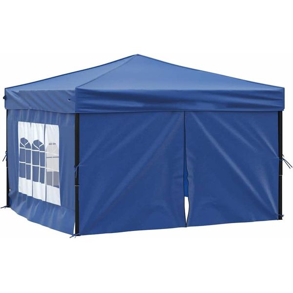 Vidaxl Tenda Pieghevole Per Feste Con Pareti Laterali Blu 3X3 M-image