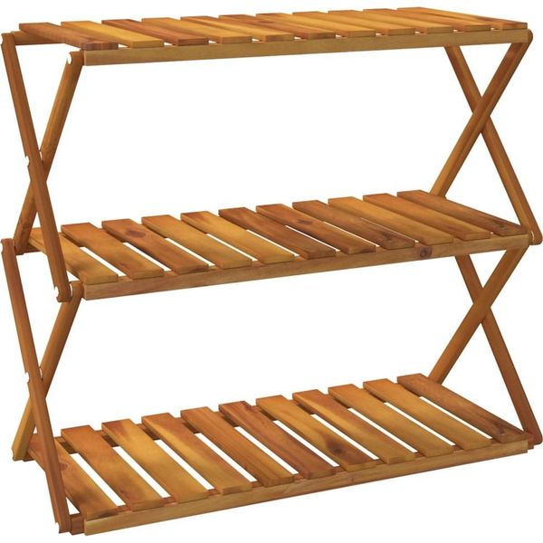 Scaffale Pieghevole A 3 Ripiani Marrone 70X31X63 Cm In Legno Massiccio Di Acacia-image