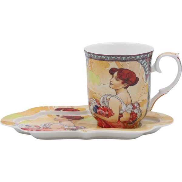 Home Elements Tazza Da 360 Ml, Con Sottobicchiere, Mucha Summer-image