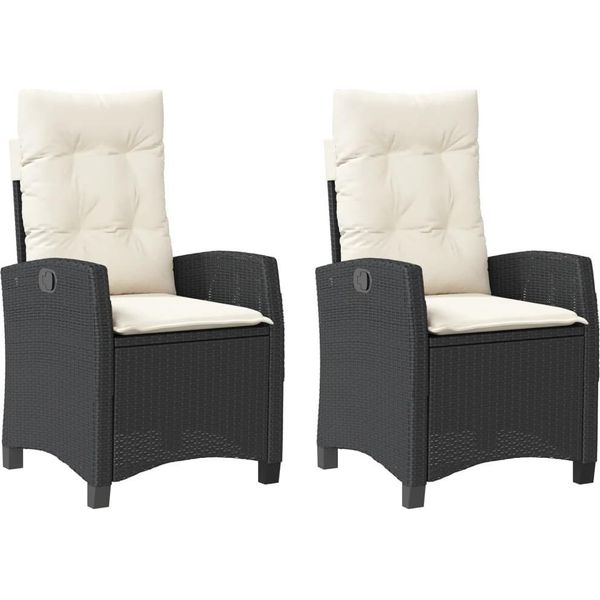 Vidaxl Poltrona Da Giardino Con Cuscino 2 Pz. Regolabile In Poly Rattan Nero-image